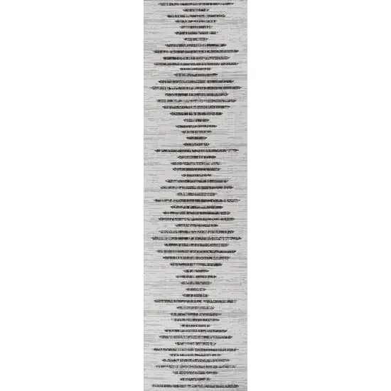 8' Ivory And Black Striped Indoor Outdoor Runner Rug Photo 5