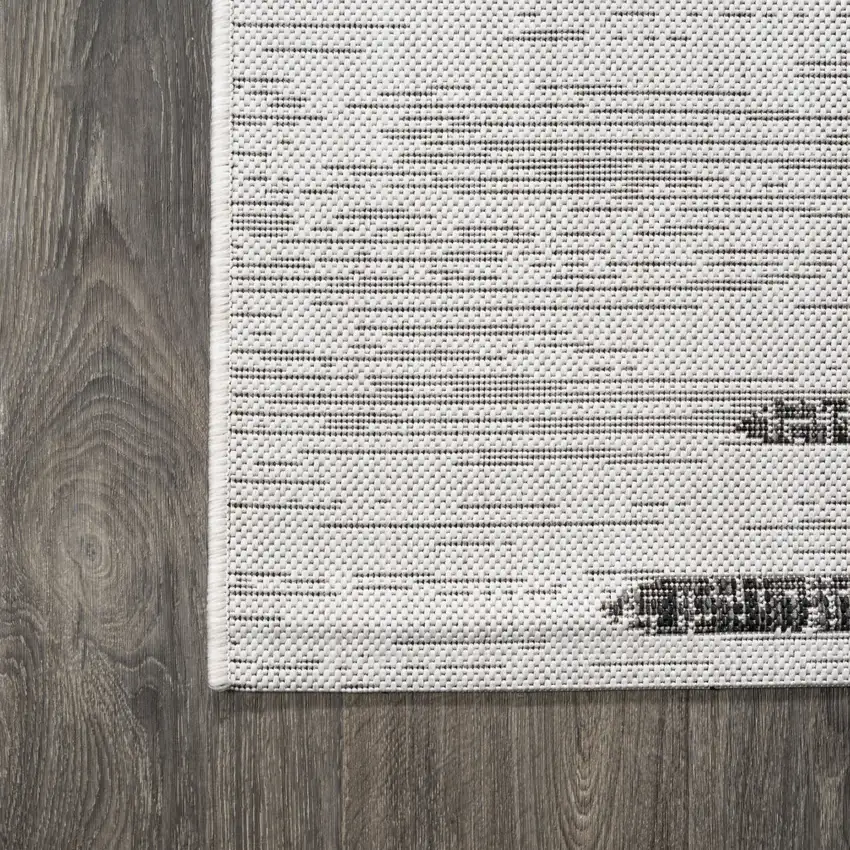8' Ivory And Black Striped Indoor Outdoor Runner Rug Photo 6