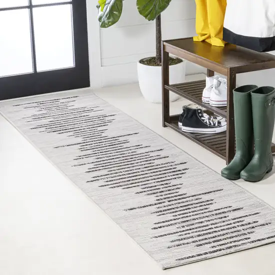 20' Ivory And Black Striped Indoor Outdoor Runner Rug Photo 4