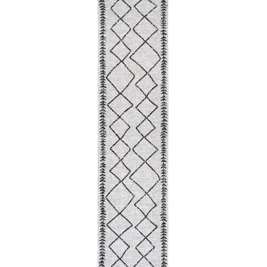 10' Ivory And Black Trellis Indoor Outdoor Runner Rug Photo 2