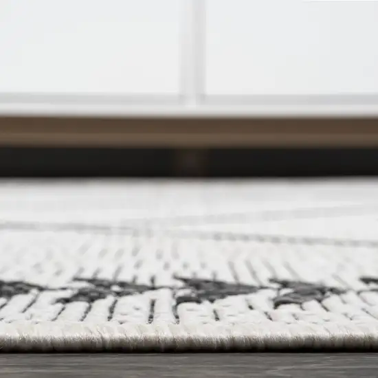 10' Ivory And Black Trellis Indoor Outdoor Runner Rug Photo 9