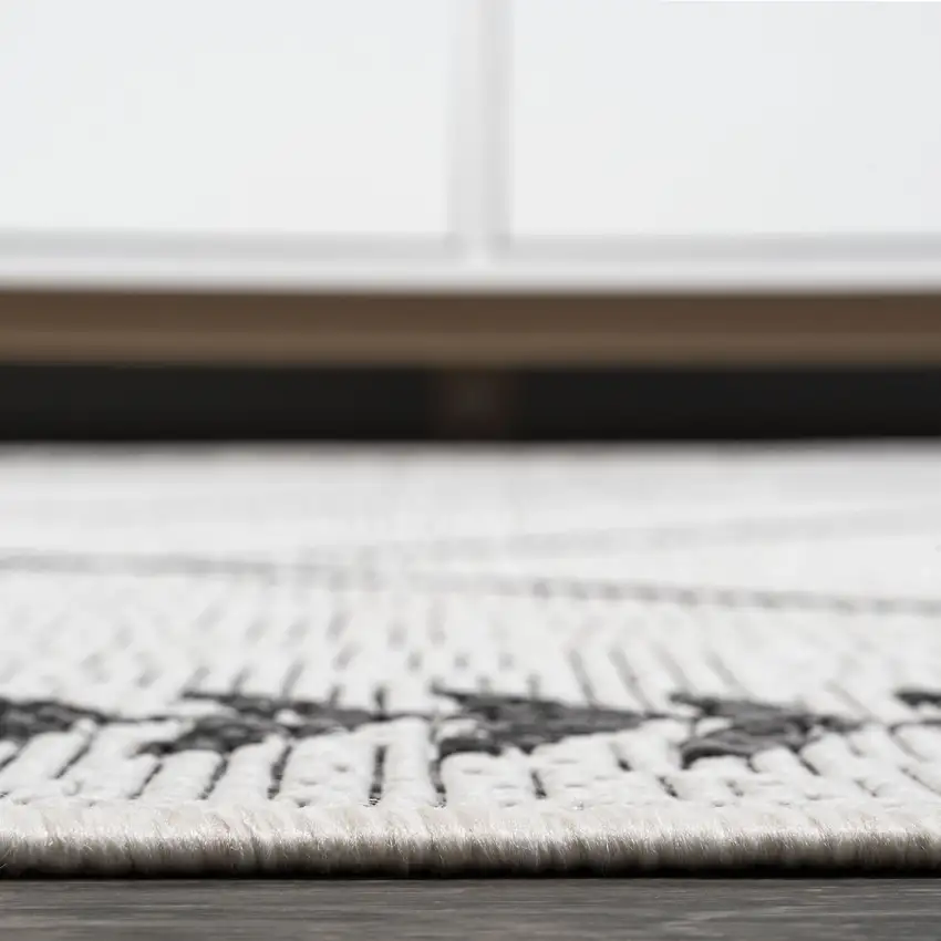 10' Ivory And Black Trellis Indoor Outdoor Runner Rug Photo 9