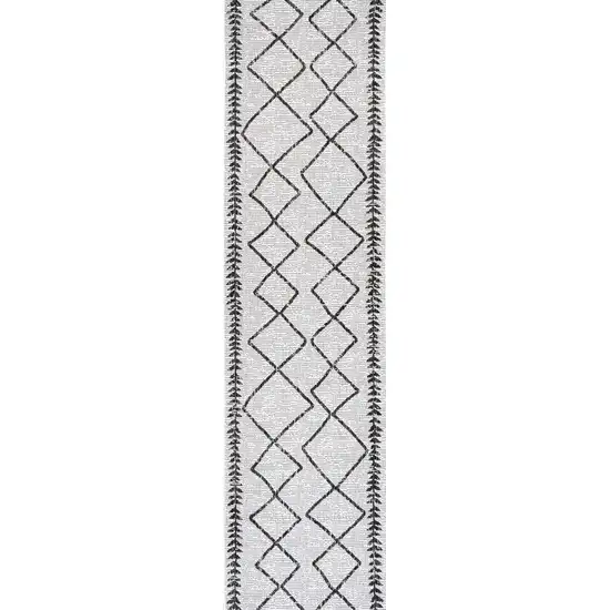 10' Ivory And Black Trellis Indoor Outdoor Runner Rug Photo 4