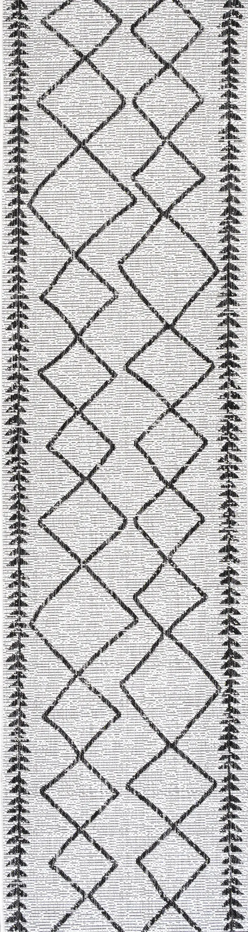 10' Ivory And Black Trellis Indoor Outdoor Runner Rug Photo 4