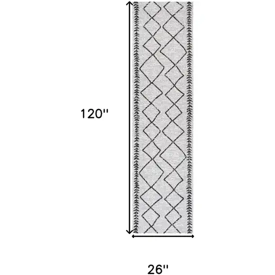 10' Ivory And Black Trellis Indoor Outdoor Runner Rug Photo 3