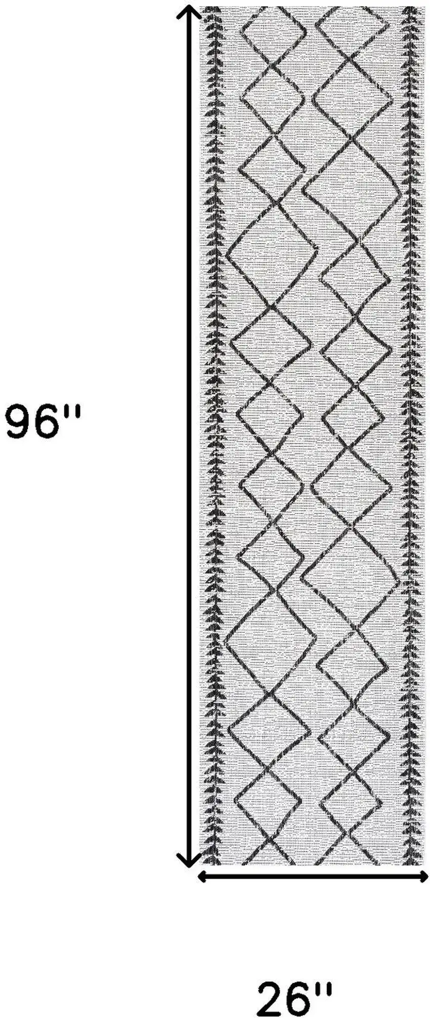 8' Ivory And Black Trellis Indoor Outdoor Runner Rug Photo 3