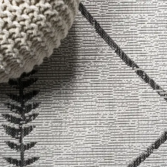 8' Ivory And Black Trellis Indoor Outdoor Runner Rug Photo 9