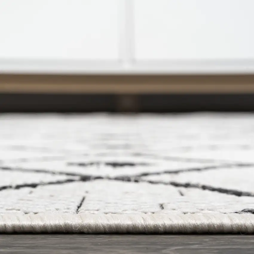 10' Ivory And Black Trellis Indoor Outdoor Runner Rug Photo 9