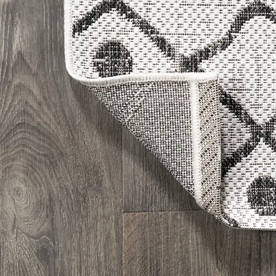 8' Ivory And Black Trellis Indoor Outdoor Runner Rug Photo 7