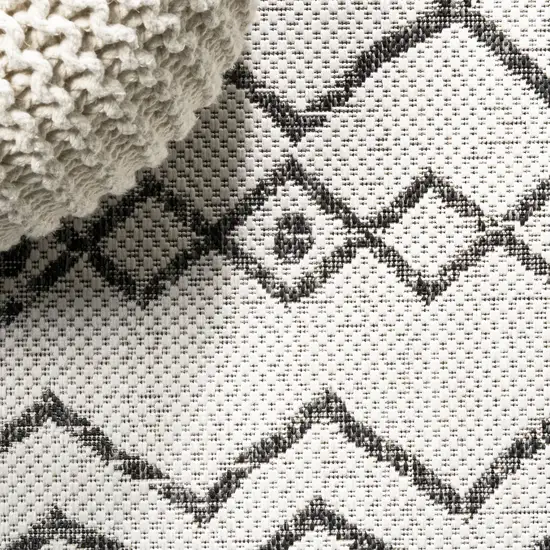 8' Ivory And Black Trellis Indoor Outdoor Runner Rug Photo 2