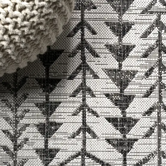 10' Ivory And Black Trellis Indoor Outdoor Runner Rug Photo 9