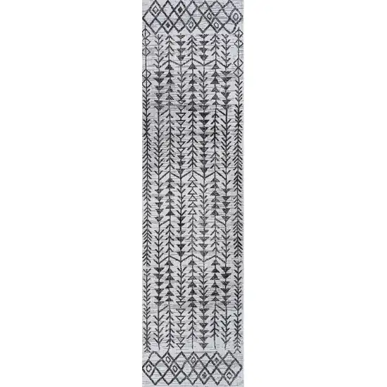 10' Ivory And Black Trellis Indoor Outdoor Runner Rug Photo 2