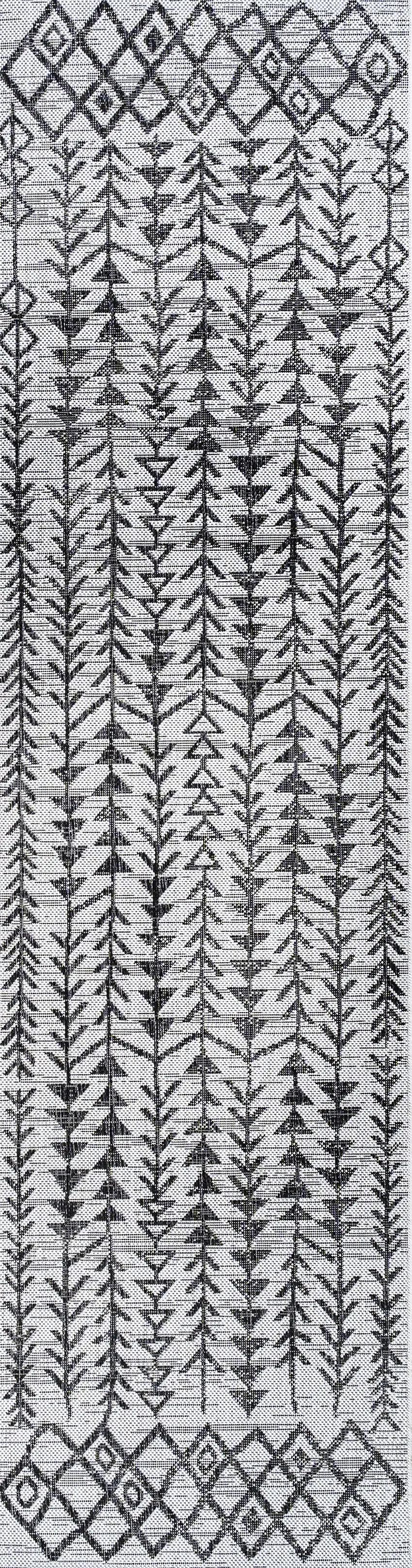 10' Ivory And Black Trellis Indoor Outdoor Runner Rug Photo 2