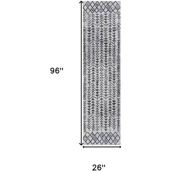 8' Ivory And Black Trellis Indoor Outdoor Runner Rug Photo 3