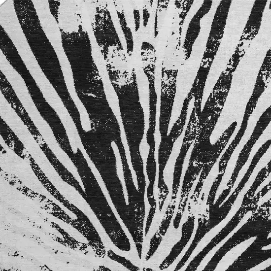 8' Ivory And Black Zebra Print Washable Round Rug With UV Protection Photo 4