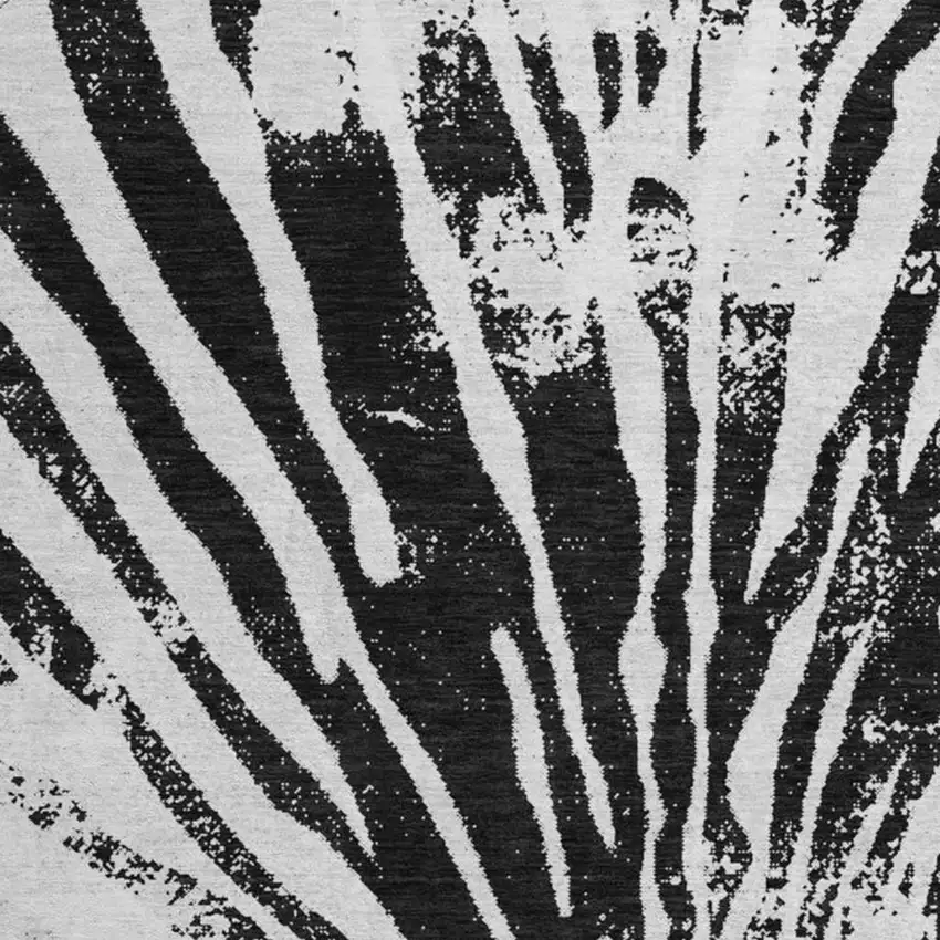 8' Ivory And Black Zebra Print Washable Round Rug With UV Protection Photo 3