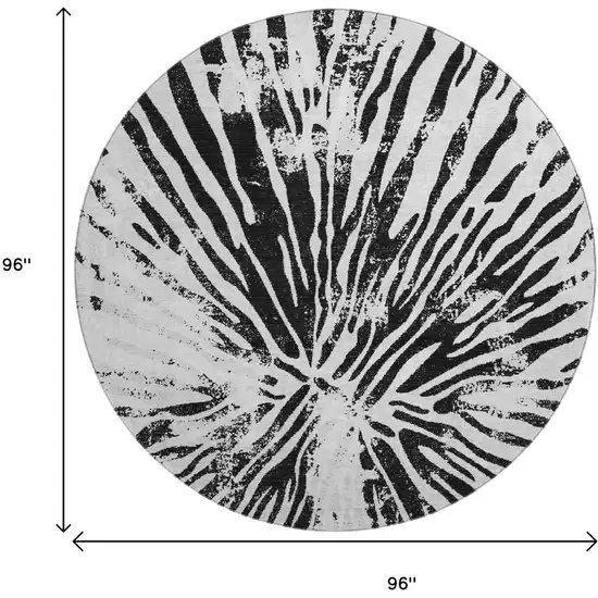 8' Ivory And Black Zebra Print Washable Round Rug With UV Protection Photo 3