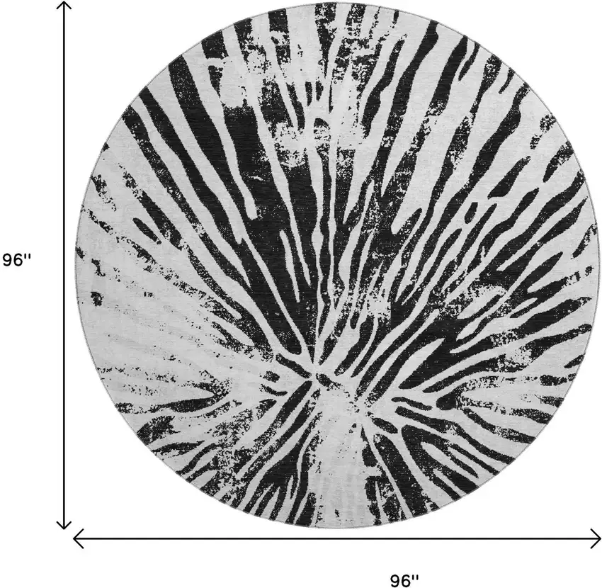 8' Ivory And Black Zebra Print Washable Round Rug With UV Protection Photo 3