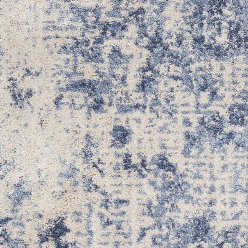 8' Ivory And Blue Abstract Non Skid Runner Rug Photo 3