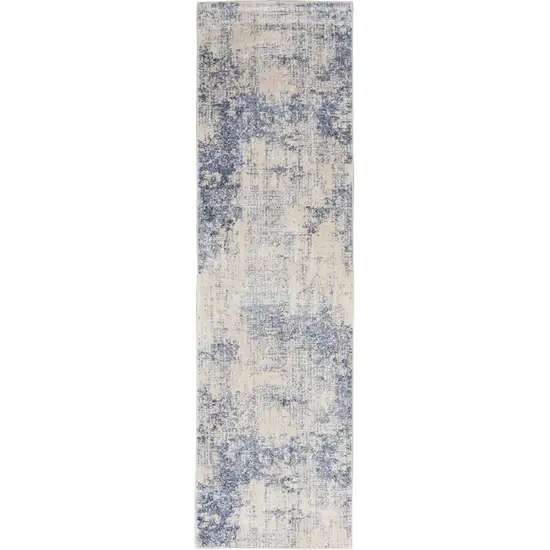 8' Ivory And Blue Abstract Non Skid Runner Rug Photo 5
