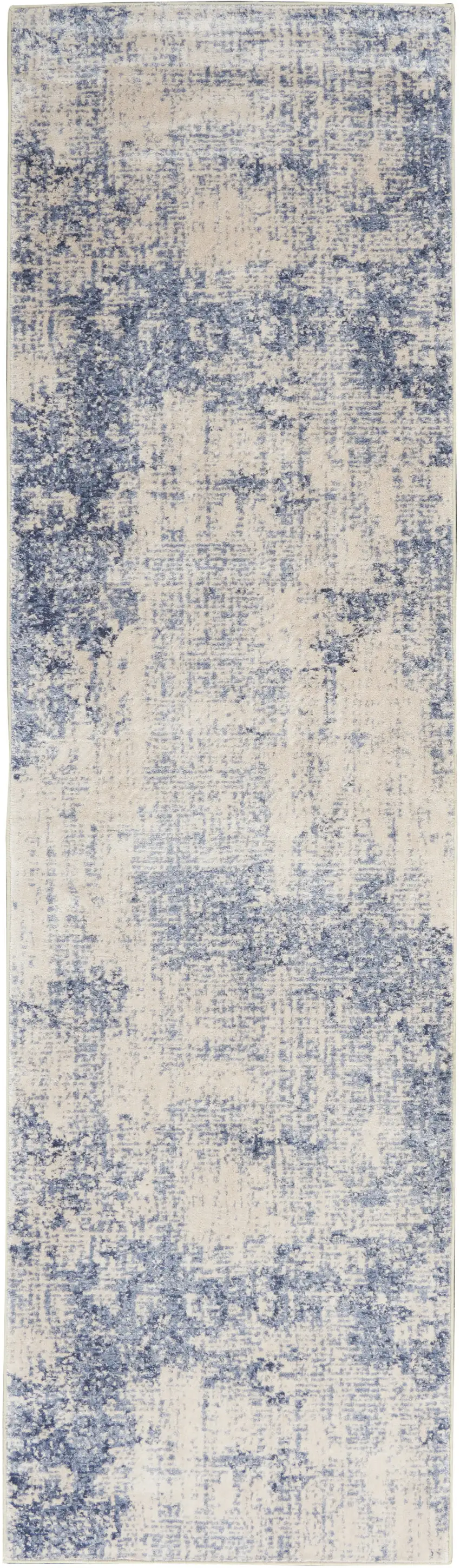 8' Ivory And Blue Abstract Non Skid Runner Rug Photo 5