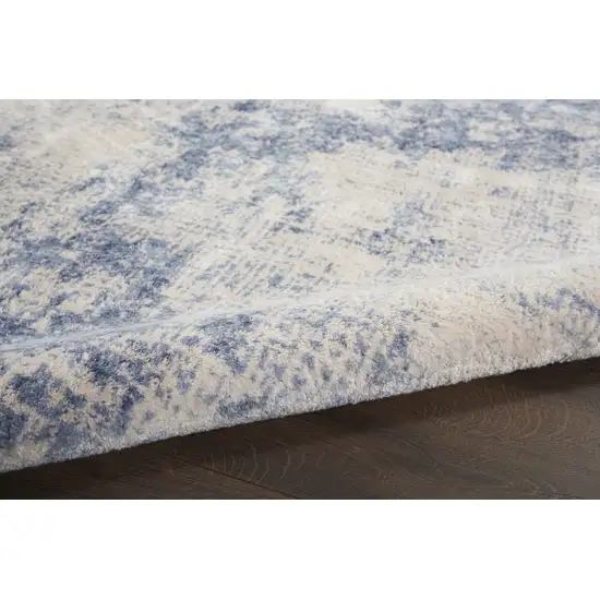 8' Ivory And Blue Abstract Non Skid Runner Rug Photo 8