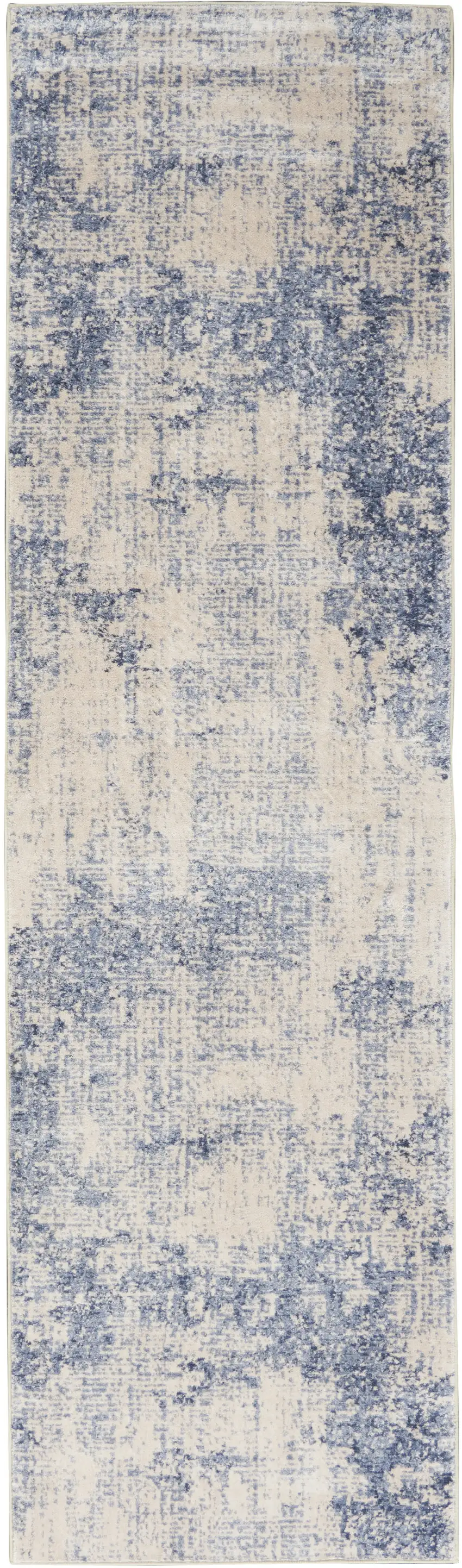 8' Ivory And Blue Abstract Non Skid Runner Rug Photo 7