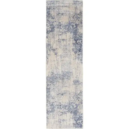 8' Ivory And Blue Abstract Non Skid Runner Rug Photo 7
