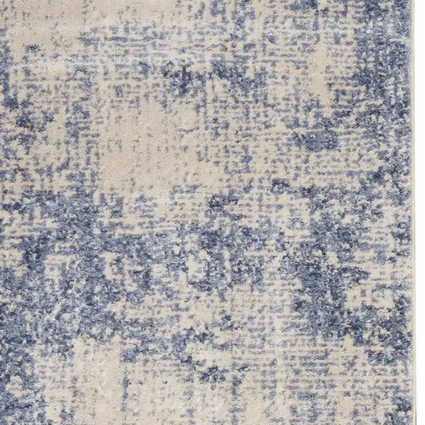 8' Ivory And Blue Abstract Non Skid Runner Rug Photo 6
