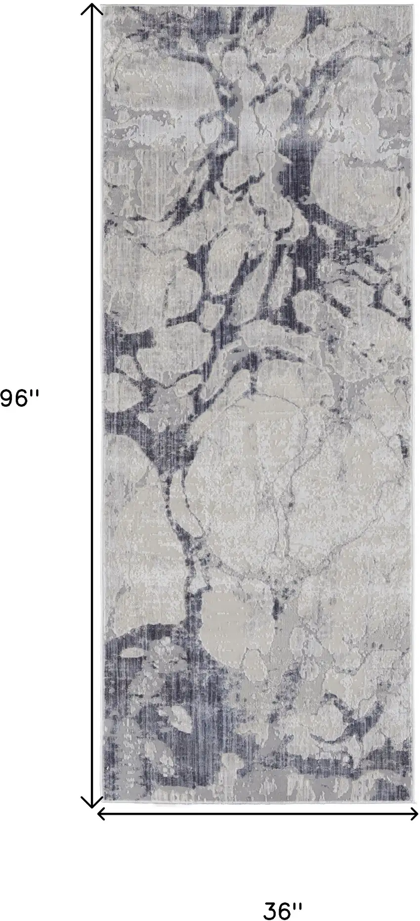 8' Ivory And Blue Abstract Power Loom Distressed Runner Rug Photo 7