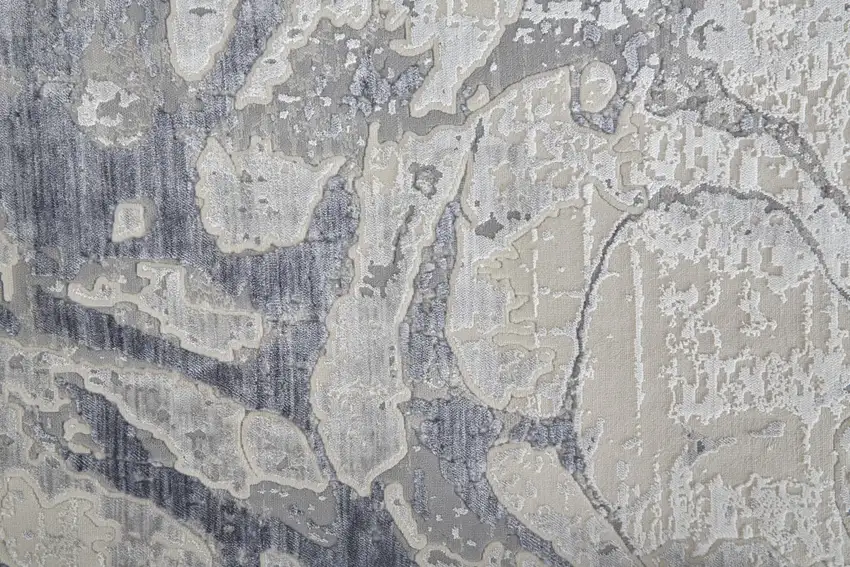 8' Ivory And Blue Abstract Power Loom Distressed Runner Rug Photo 6