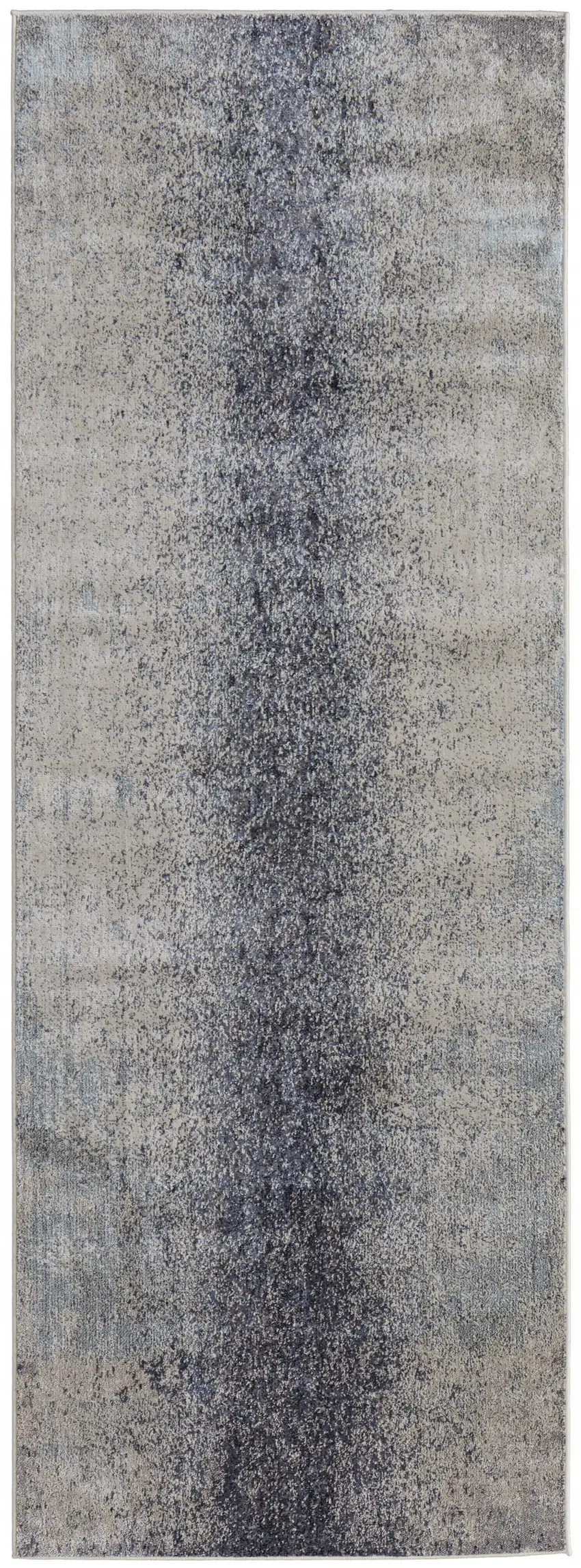 8' Ivory And Blue Abstract Power Loom Runner Rug Photo 1