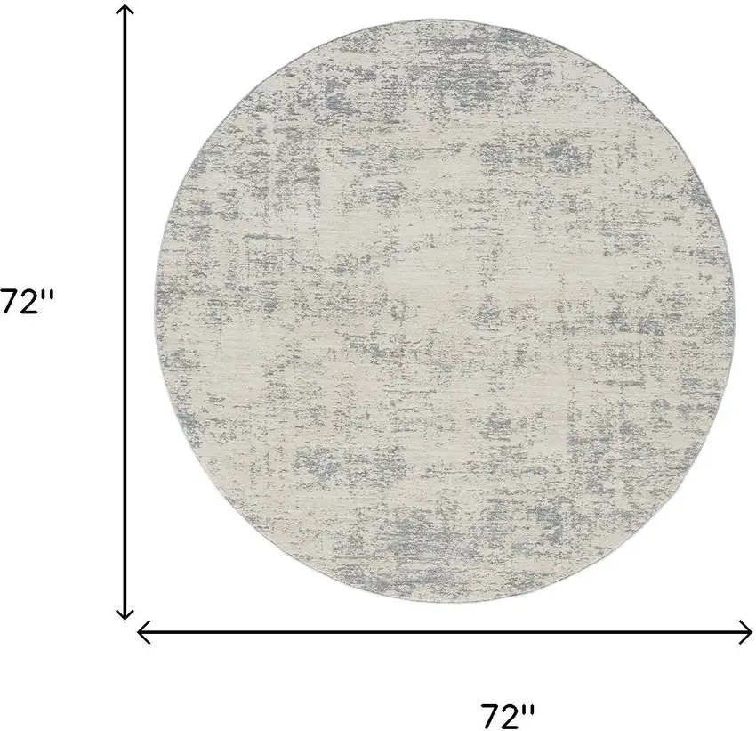6' Ivory And Blue Abstract Round Rug Photo 8