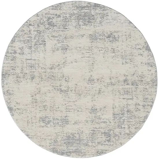 6' Ivory And Blue Abstract Round Rug Photo 2