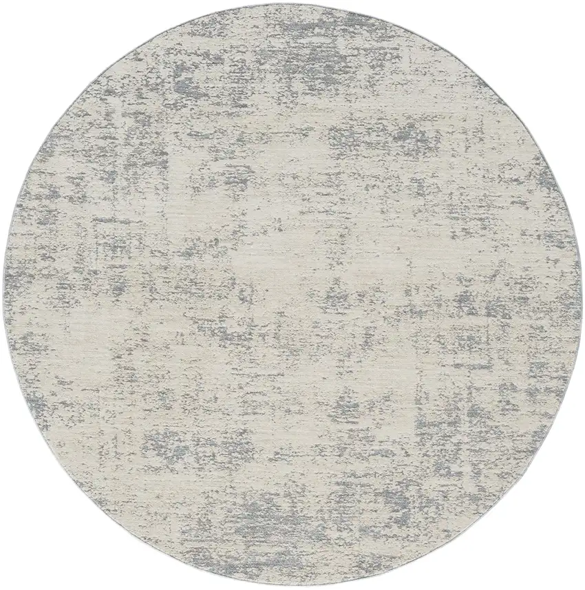 6' Ivory And Blue Abstract Round Rug Photo 2