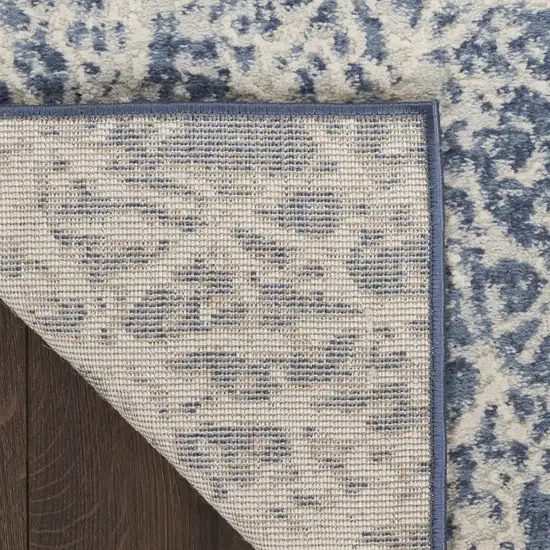 8' Ivory And Blue Abstract Runner Rug Photo 9