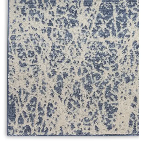 8' Ivory And Blue Abstract Runner Rug Photo 9