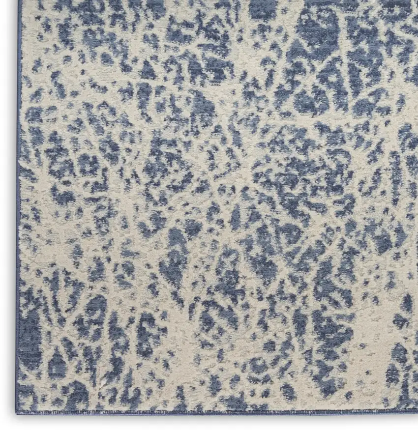 8' Ivory And Blue Abstract Runner Rug Photo 9