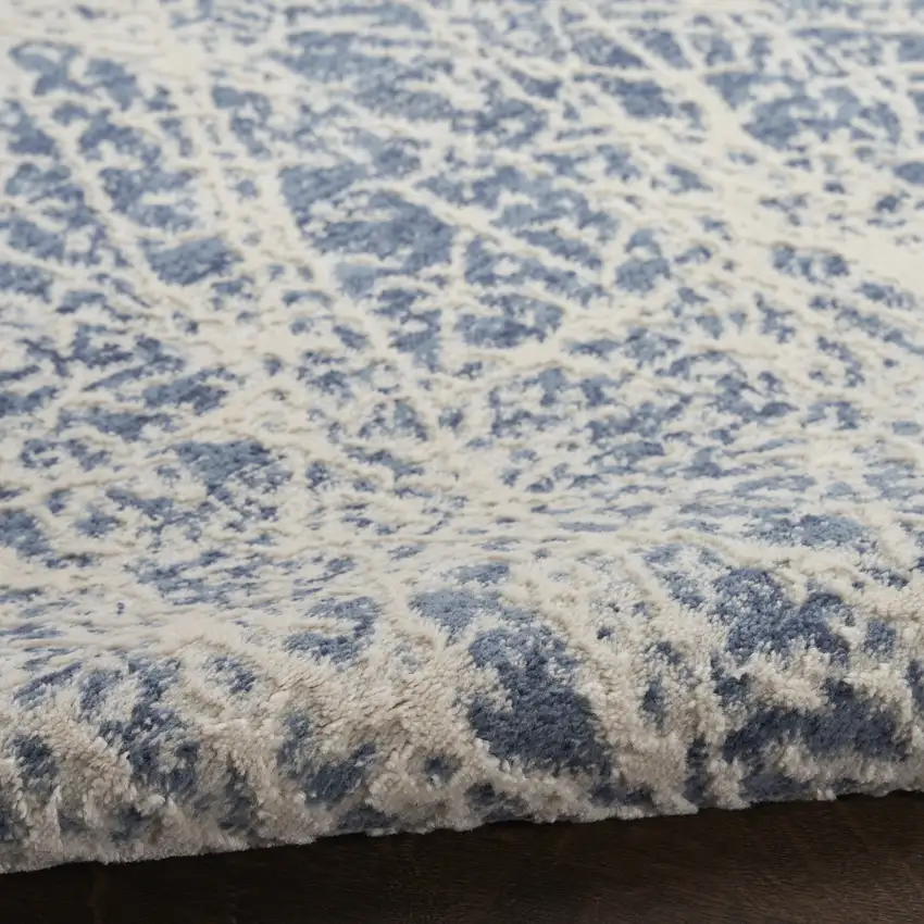 8' Ivory And Blue Abstract Runner Rug Photo 8