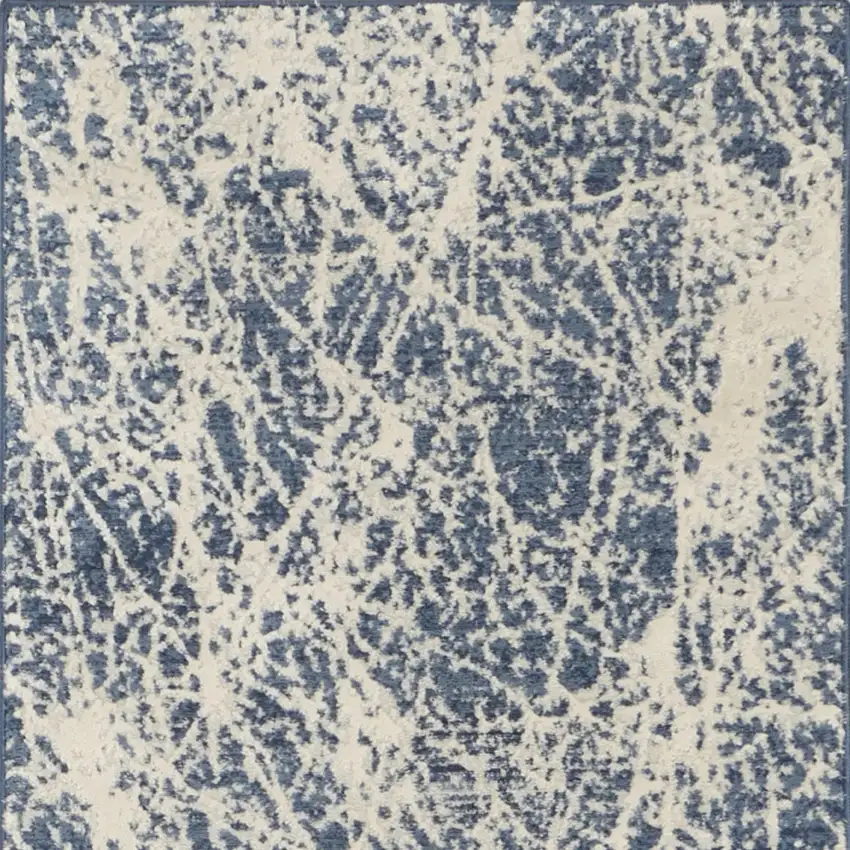 8' Ivory And Blue Abstract Runner Rug Photo 6