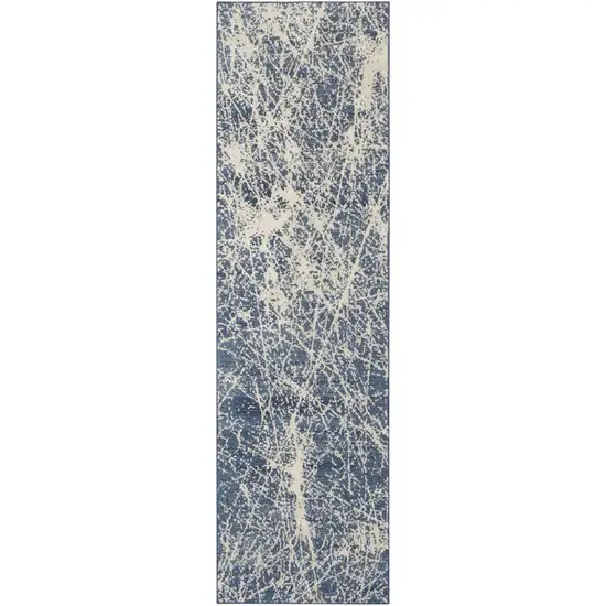 8' Ivory And Blue Abstract Runner Rug Photo 5