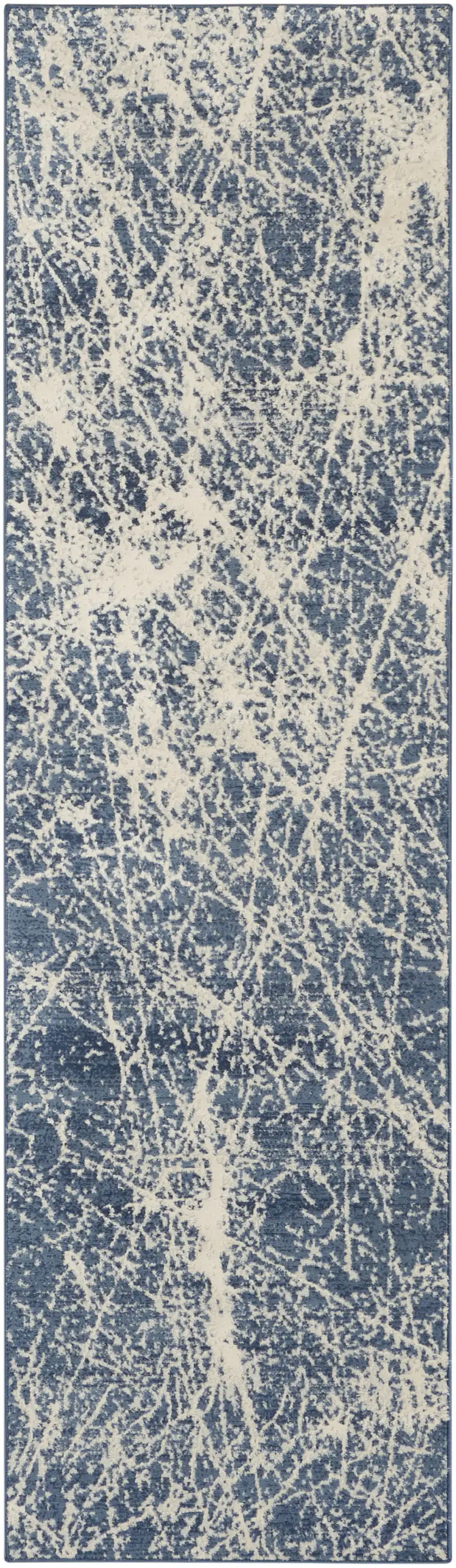 8' Ivory And Blue Abstract Runner Rug Photo 5
