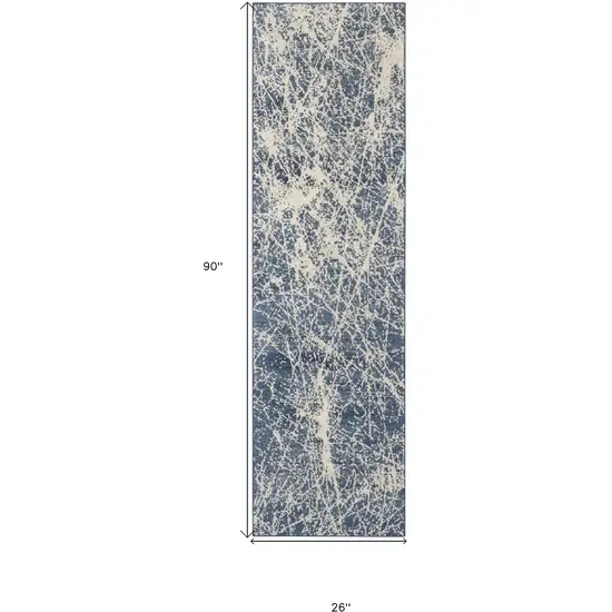 8' Ivory And Blue Abstract Runner Rug Photo 3