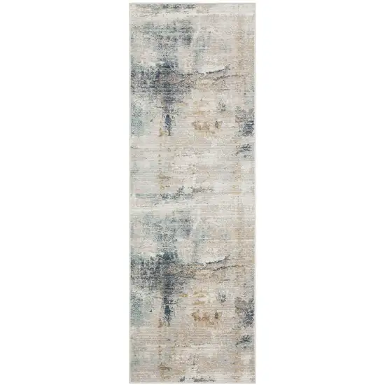 8' Ivory And Blue Abstract Runner Rug Photo 2