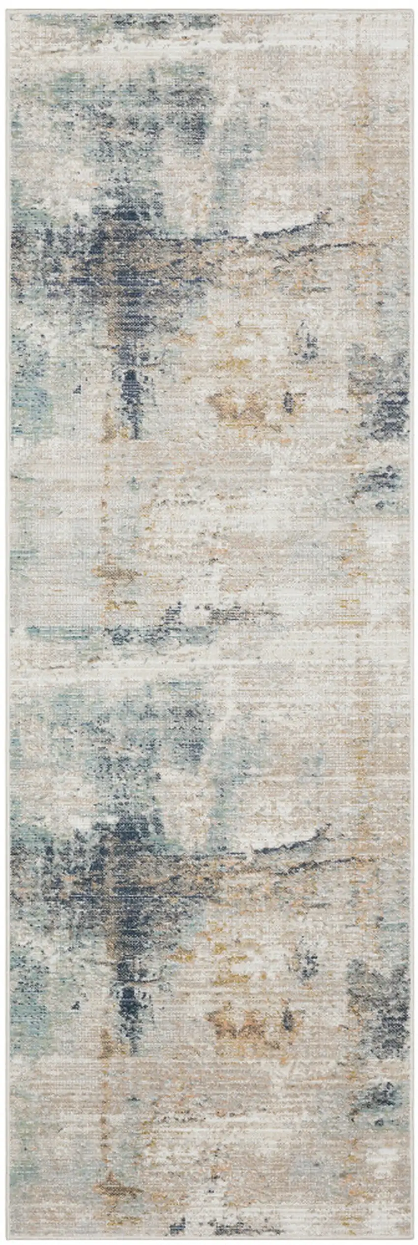 8' Ivory And Blue Abstract Runner Rug Photo 2