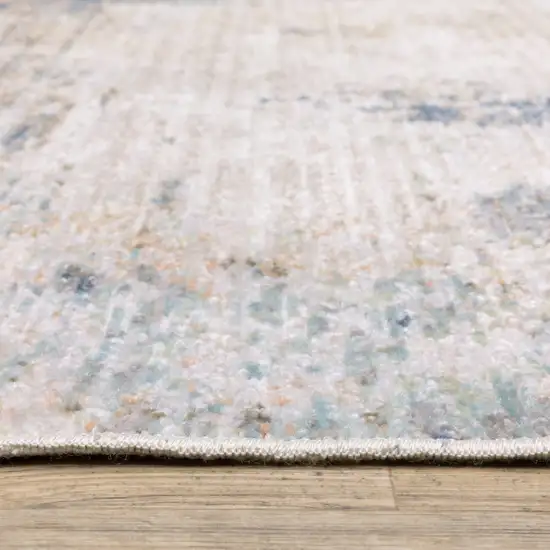 8' Ivory And Blue Abstract Runner Rug Photo 7