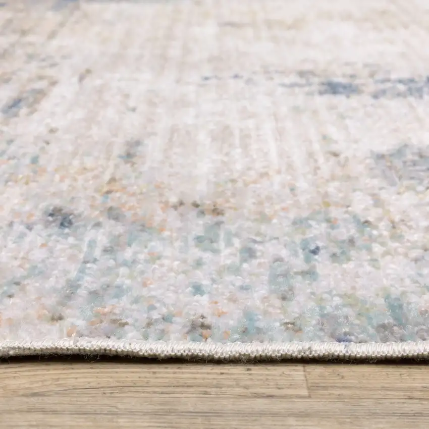 8' Ivory And Blue Abstract Runner Rug Photo 7