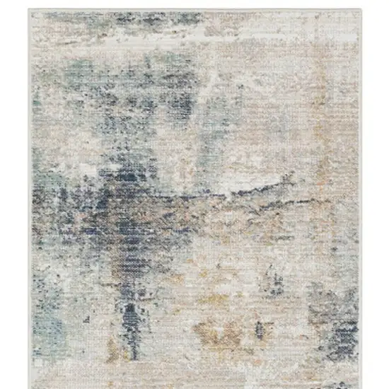 8' Ivory And Blue Abstract Runner Rug Photo 4