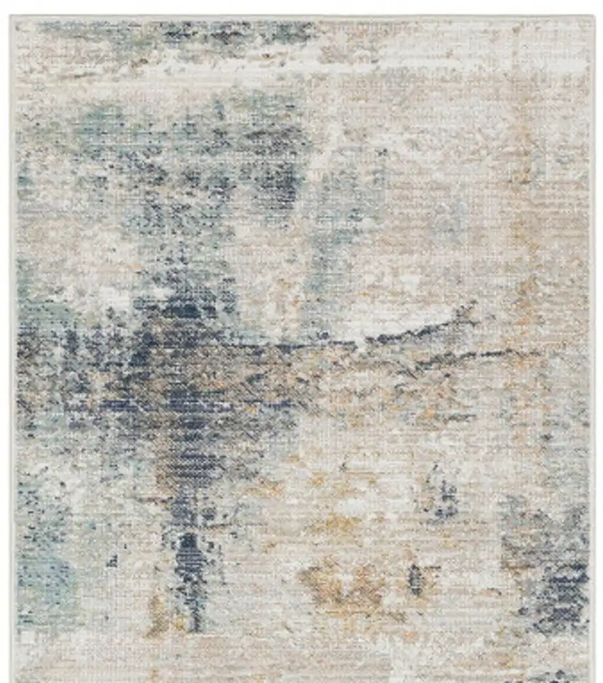 8' Ivory And Blue Abstract Runner Rug Photo 4