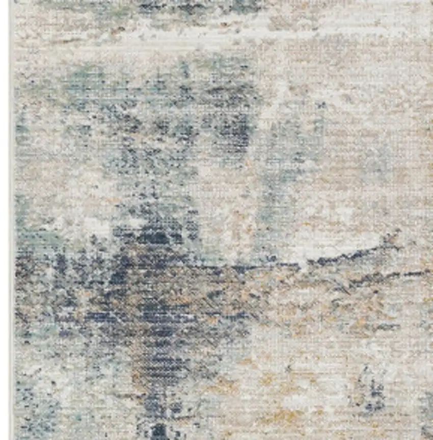 8' Ivory And Blue Abstract Runner Rug Photo 3